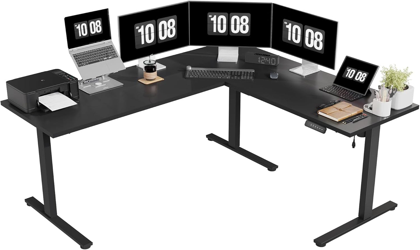 SANODESK 71-Inch Large Dual Motor L-Shaped Electric Height Adjustable Standing Desk - Reversible Panel - White Top/White Frame - Ideal for Gaming, Home Office or Computer Workstation