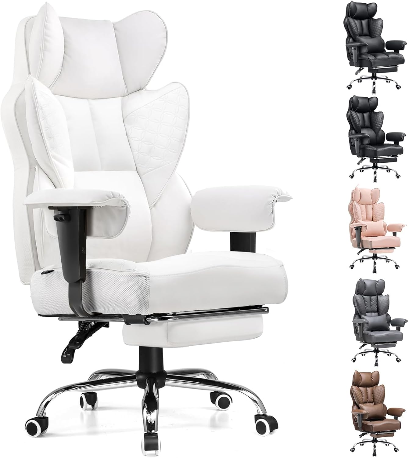 COMHOMA Big and Tall Office Chair 400LBS Wide Ergonomic Gaming Chair with Deluxe Embossing Designed Leather with Foot Rest,150°Reclining Adjustable Armrests Pocket Spring Back Support and Pillow