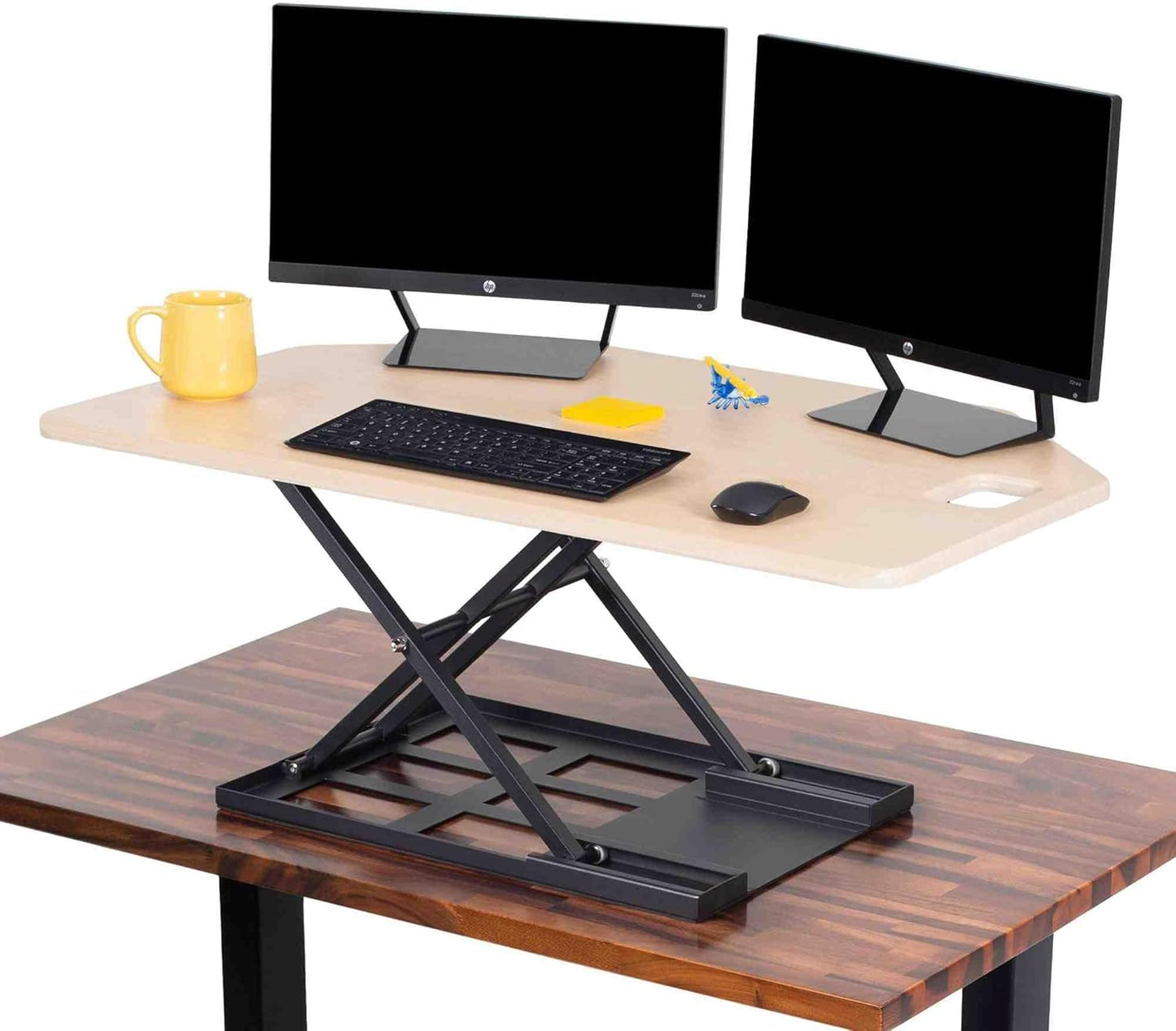 X-Elite Pro 40" Corner Standing Desk Converter with Pneumatic Lift | Adjustable Sit to Stand Riser, L-Shaped Desks & Cubicles | Fully Assembled Computer Workstation (Matte Black)