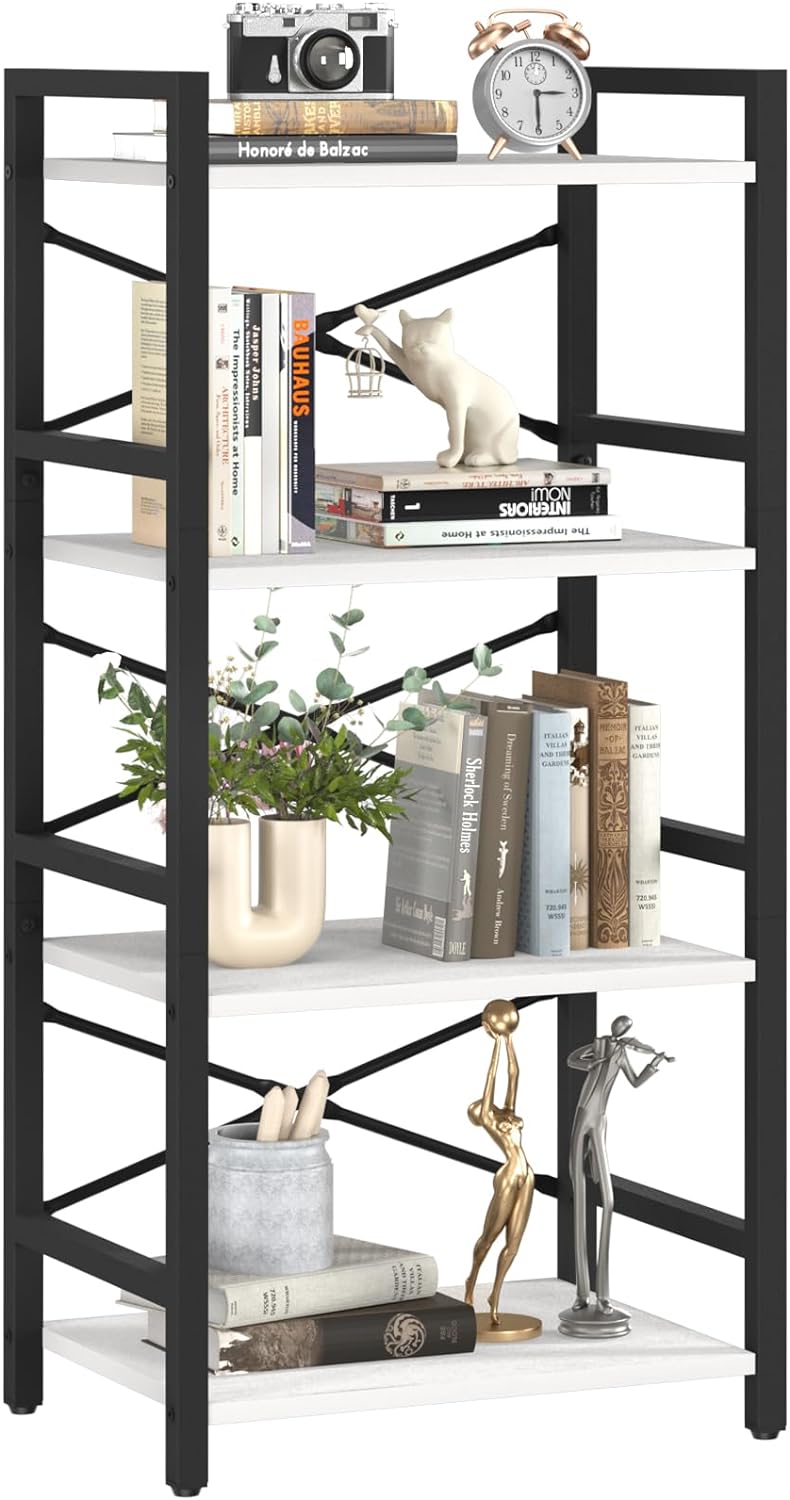 Yoobure 4 Tier Bookshelf - Small Book Shelf Industrial Bookcase, Narrow Book Case Book Storage Organizer for CD/Movie/Book, Bookshelves for Bedroom Office Living Room Berry Brown