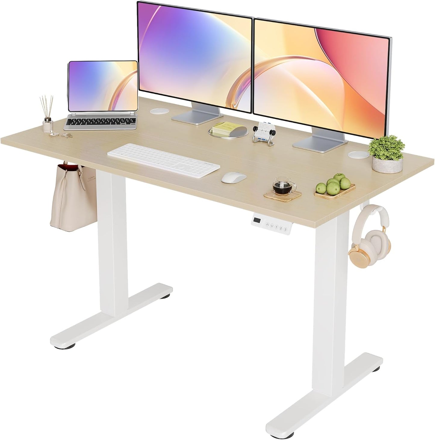 Seang Electric Standing Desk Adjustable Height, 40 x 24 Inch Sit Stand Desk with T-Shaped Frame, 3 Memory Presets & Cable Management for Home Office Computer Workstation, Black Frame/Black Top
