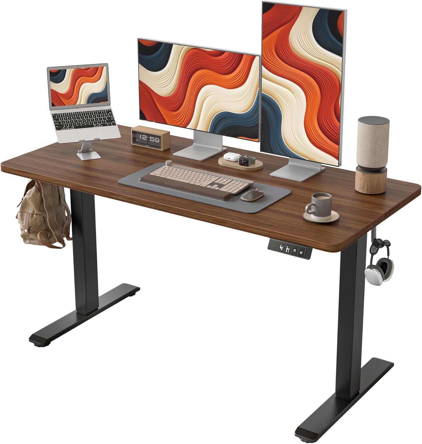 TIQLAB Height Adjustable Electric Standing Desk, 47 x 24 inch, Sit Stand Up Desk, Splice Board, Computer Home Office Desk, White Frame/Maple Top