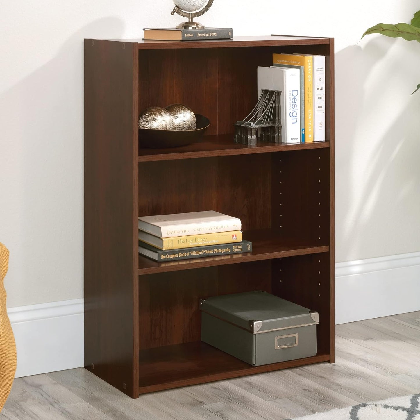 Sauder Beginnings 3-Shelf Bookcase, Bookshelf with Adjustable Storage Shelves, in Brook Cherry finish