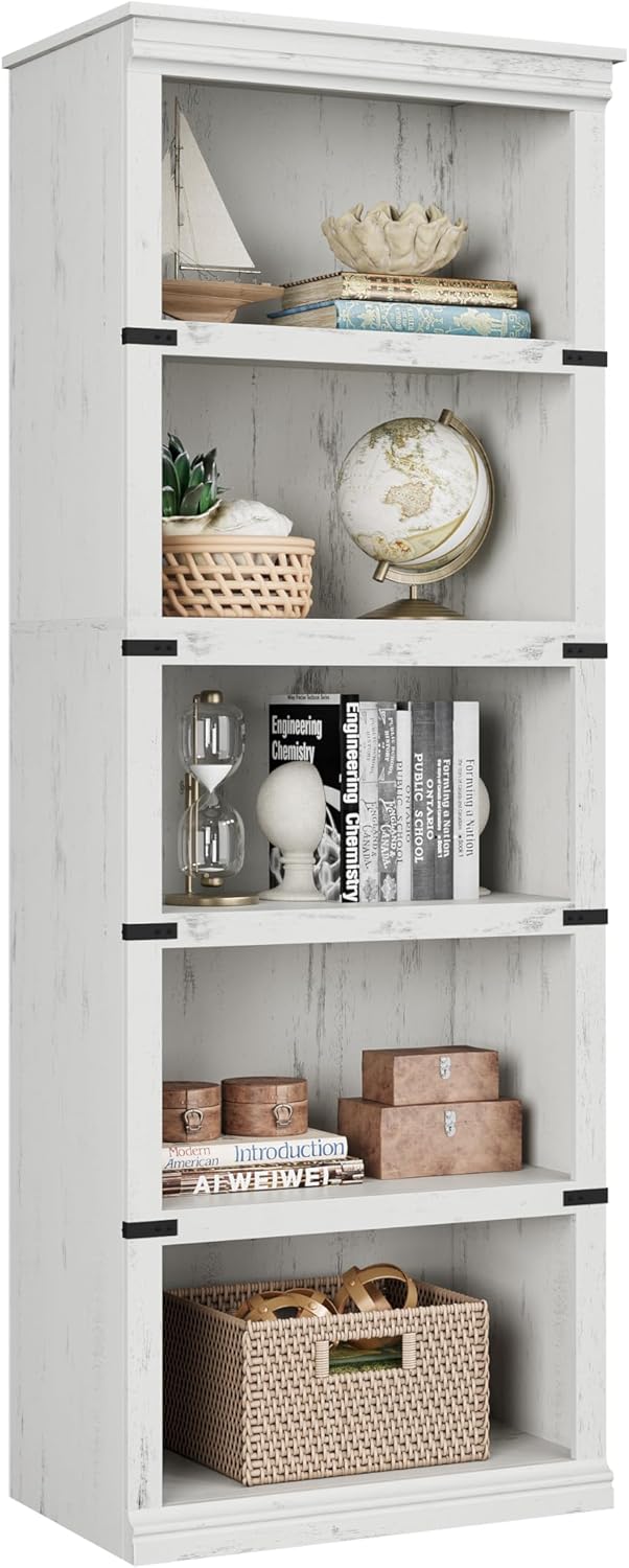 IDEALHOUSE 5 Tier Bookcase, Farmhouse Book Shelf with Storage, 71" Tall Book Case Wooden 5 Shelf Bookcase for Home Office, Living Room, Bed Room (Vintage, 67.4" H x 31.5" W x 12.8" D)