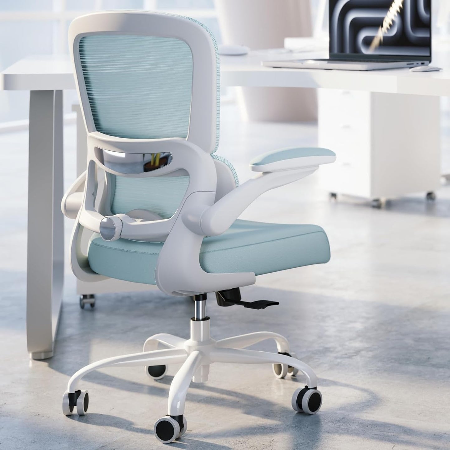 TRALT Office Chair - Ergonomic Desk Chair with Adjustable Lumbar Support, Mesh Computer Chair, Executive Chairs for Home Office Comfortable Lumbar Support (White+Black)