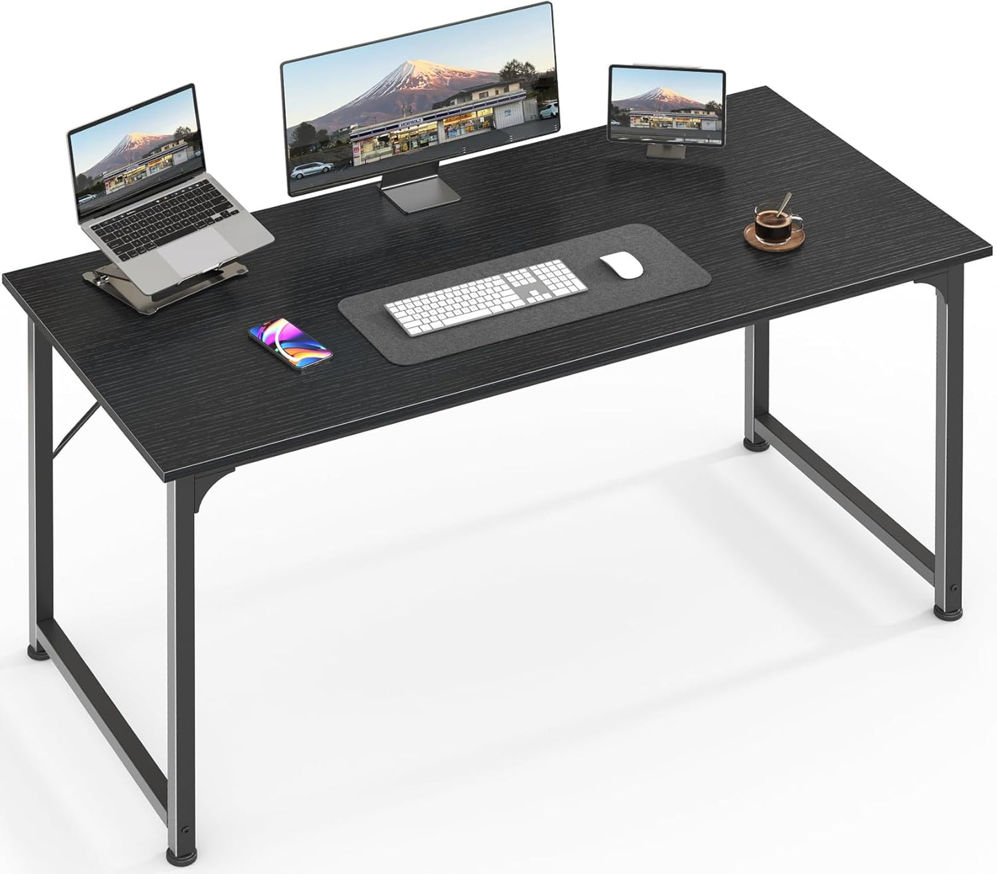 Huuger Computer Desk, 63 Inch Office Desk, Gaming Desk Writing Desk, Work Desk for Home Office, Study, Modern Simple Desk, Large Legroom, Metal Frame, Rustic Brown and Black