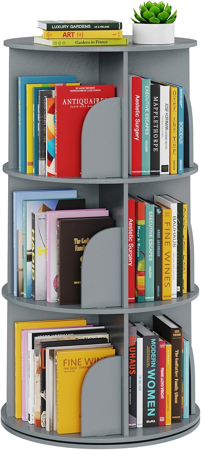 SpaceAid 4 Tier Rotating Bookshelf Tower, Spinning Bookcase Lazy Susan, Revolving 360 Book Shelf Storage Round Carousel, Vertical Rotate Turning Spiral Corner Organizer, White
