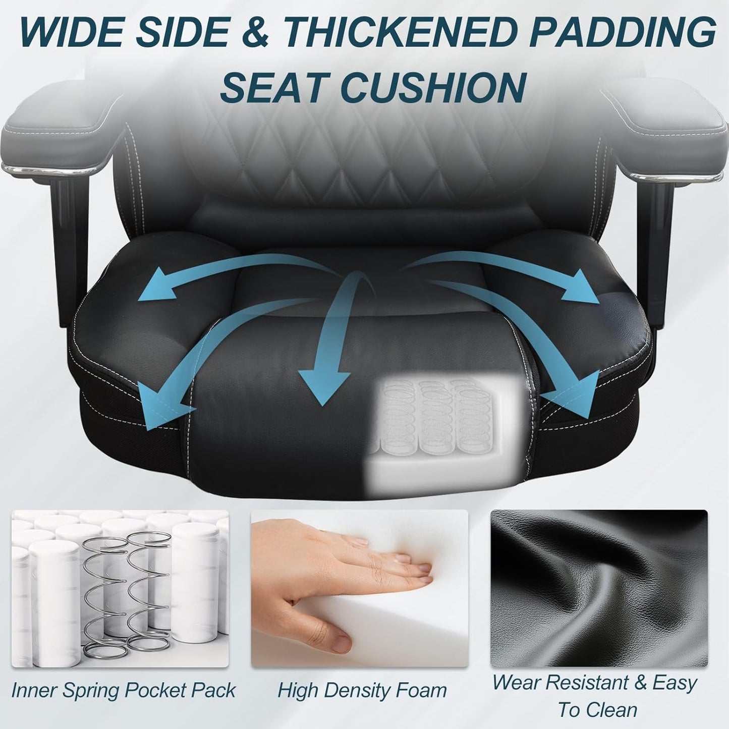Big and Tall Office Chair 650lbs,Heavy Duty Office Chairs with Dual Rubber Wheels,Extra Wide Desk Chair,Adjustable Ergonomic Lumbar Support,High Back Rocking Computer Chair for Heavy People