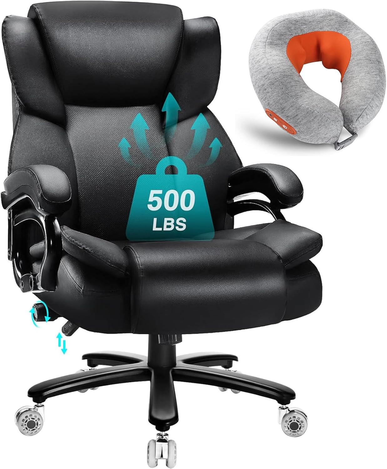 500lbs Big and Tall Office Chair, Heavy Duty Office Chair for Heavy People, High Back Executive Desk Chair with Adjustable Lumbar Support, Quiet Rubber Wheel
