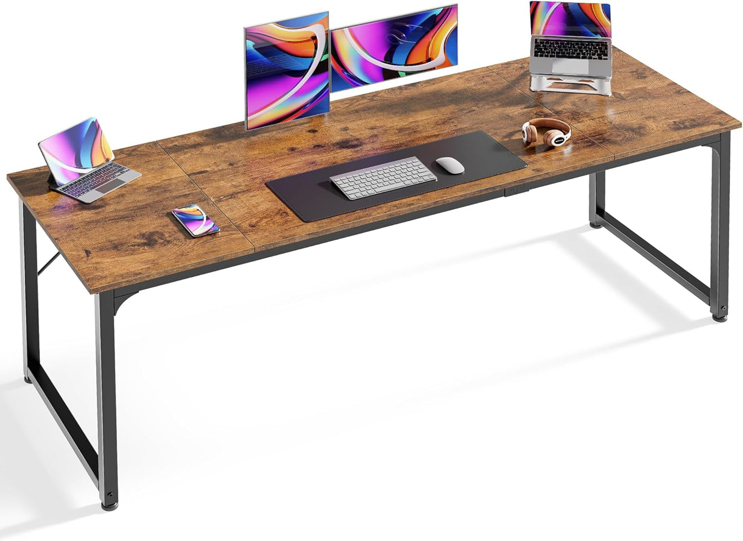 Huuger Computer Desk, 63 Inch Office Desk, Gaming Desk Writing Desk, Work Desk for Home Office, Study, Modern Simple Desk, Large Legroom, Metal Frame, Rustic Brown and Black