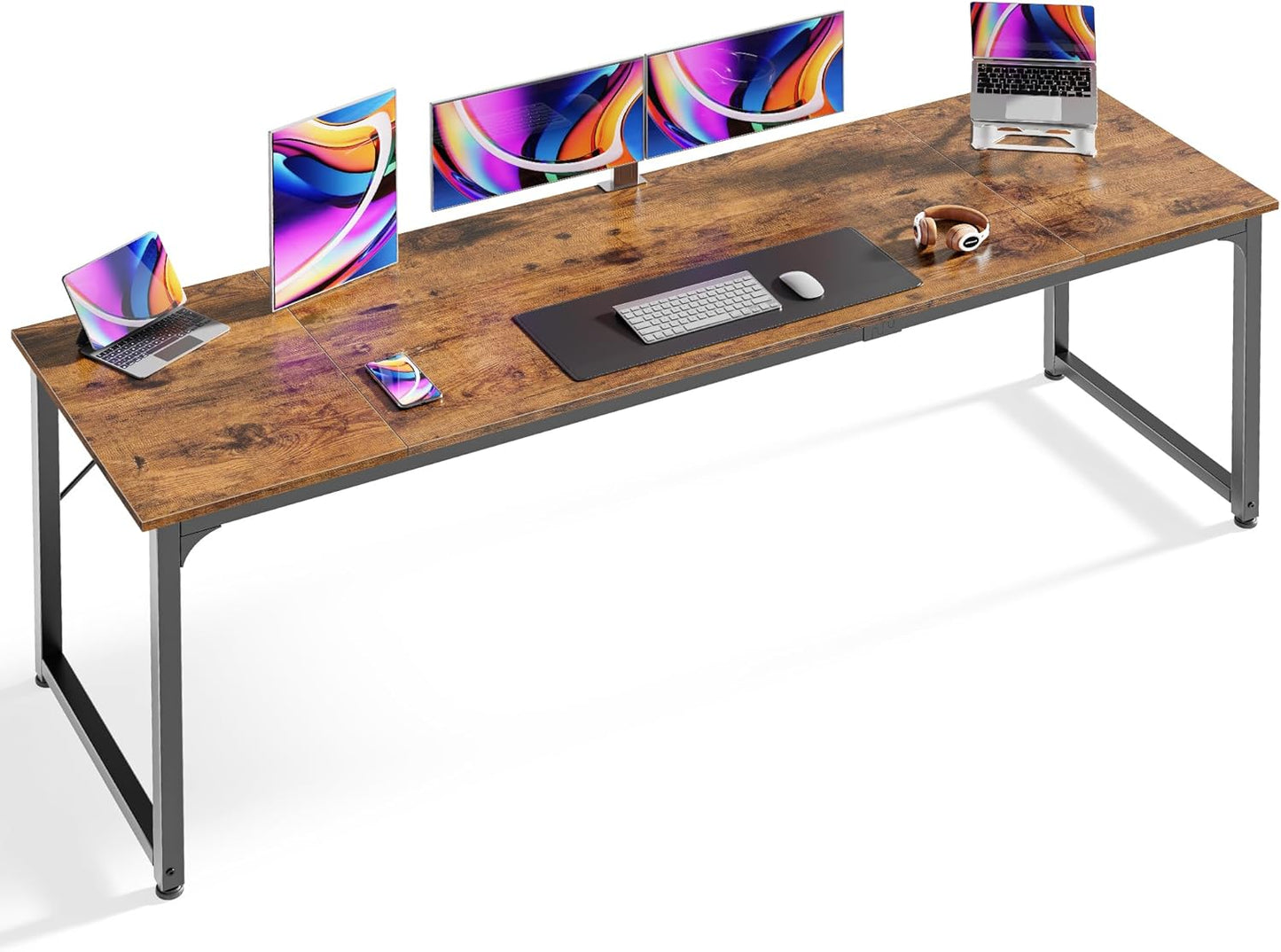 Huuger Computer Desk, 63 Inch Office Desk, Gaming Desk Writing Desk, Work Desk for Home Office, Study, Modern Simple Desk, Large Legroom, Metal Frame, Rustic Brown and Black