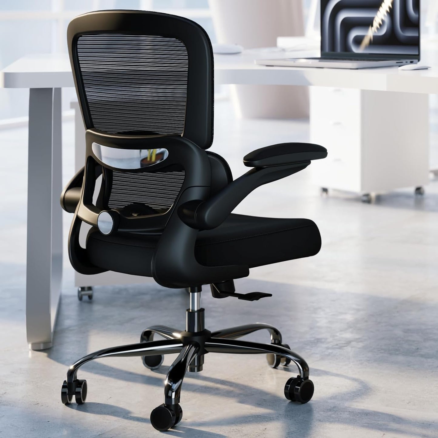 TRALT Office Chair - Ergonomic Desk Chair with Adjustable Lumbar Support, Mesh Computer Chair, Executive Chairs for Home Office Comfortable Lumbar Support (White+Black)
