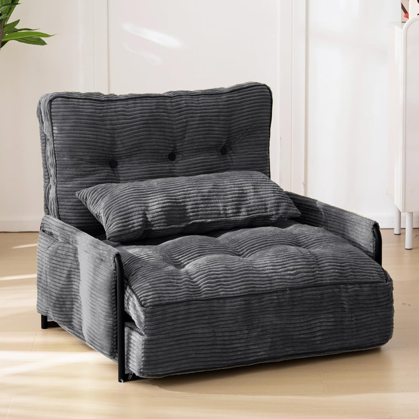 MAXYOYO Adjustable Floor Sofa Couch with 2 Pillows, Multi-Functional Bean Bag Bed, 5-Position Foldable Lazy Sofa Sleeper Bed with Armrest, Versatile Floor Seating for Reading, Black, Double