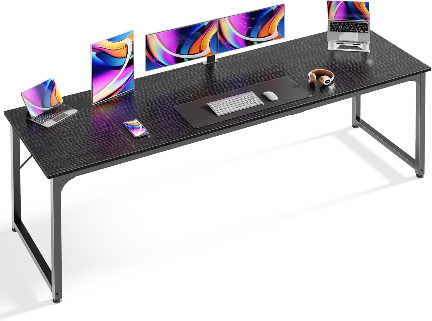 Huuger Computer Desk, 63 Inch Office Desk, Gaming Desk Writing Desk, Work Desk for Home Office, Study, Modern Simple Desk, Large Legroom, Metal Frame, Rustic Brown and Black