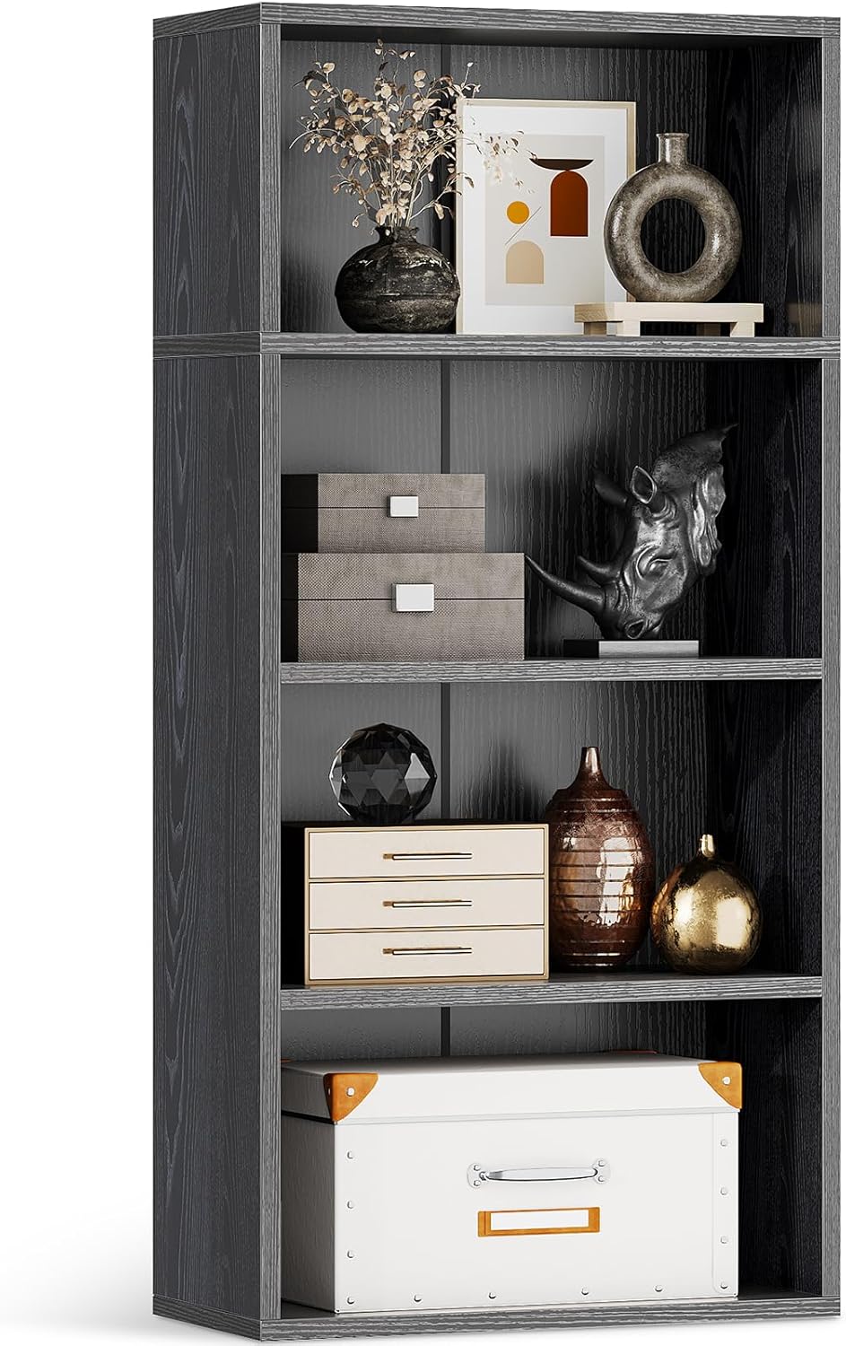 Casaottima 5-Tier Open Bookshelf and Bookcase, Floor Standing Display Storage Shelves for Living Room, Tall Book Shelf for Bedroom, Home Office, Dining Room, Black