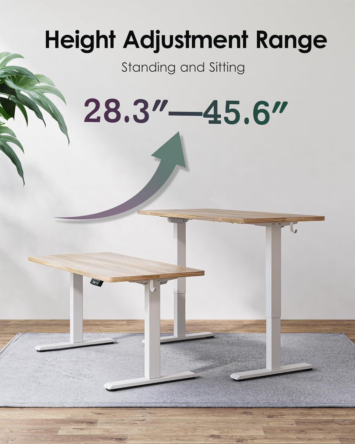 TIQLAB Height Adjustable Electric Standing Desk, 47 x 24 inch, Sit Stand Up Desk, Splice Board, Computer Home Office Desk, White Frame/Maple Top