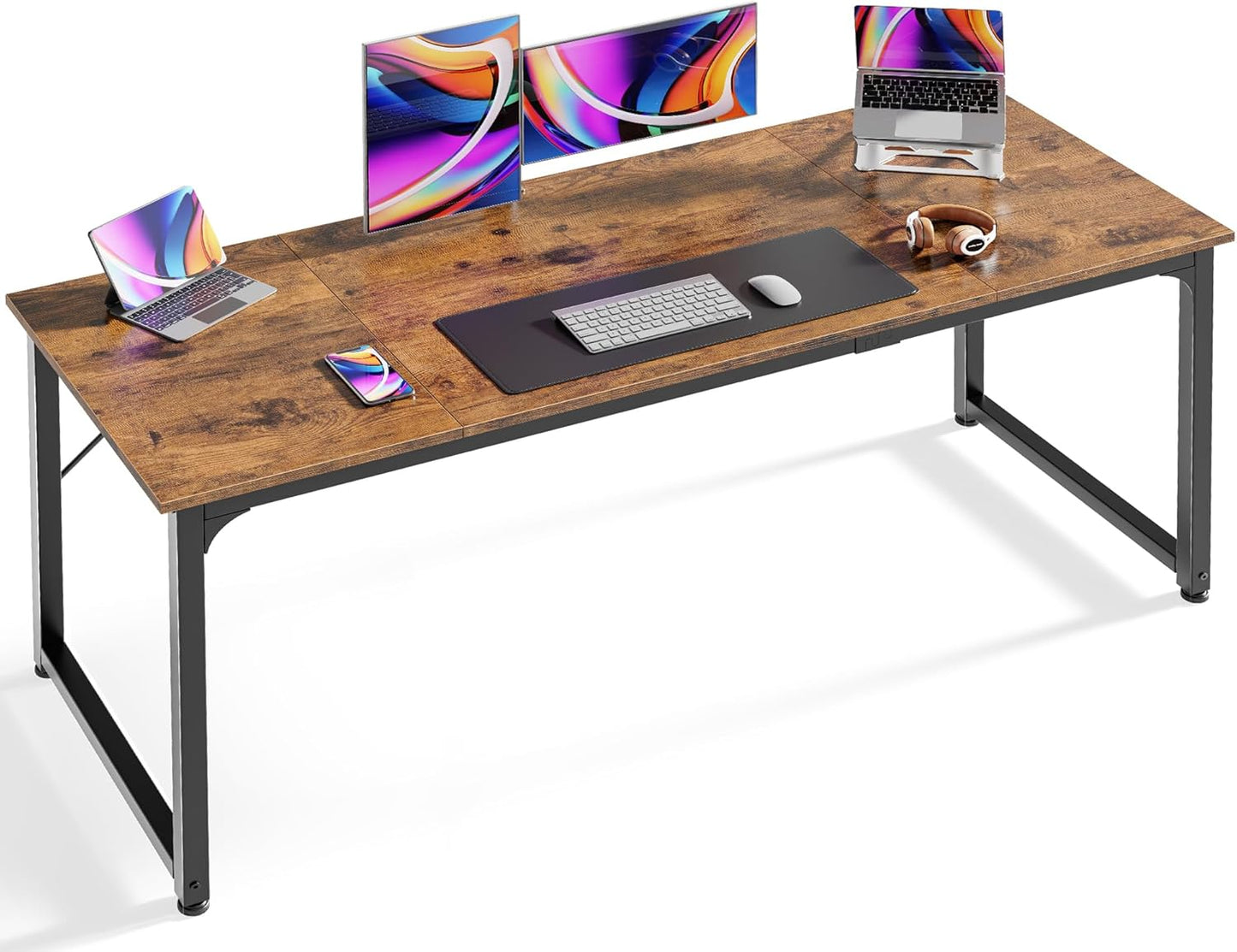 Huuger Computer Desk, 63 Inch Office Desk, Gaming Desk Writing Desk, Work Desk for Home Office, Study, Modern Simple Desk, Large Legroom, Metal Frame, Rustic Brown and Black
