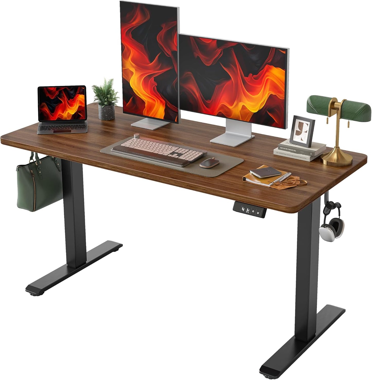 TIQLAB Height Adjustable Electric Standing Desk, 47 x 24 inch, Sit Stand Up Desk, Splice Board, Computer Home Office Desk, White Frame/Maple Top