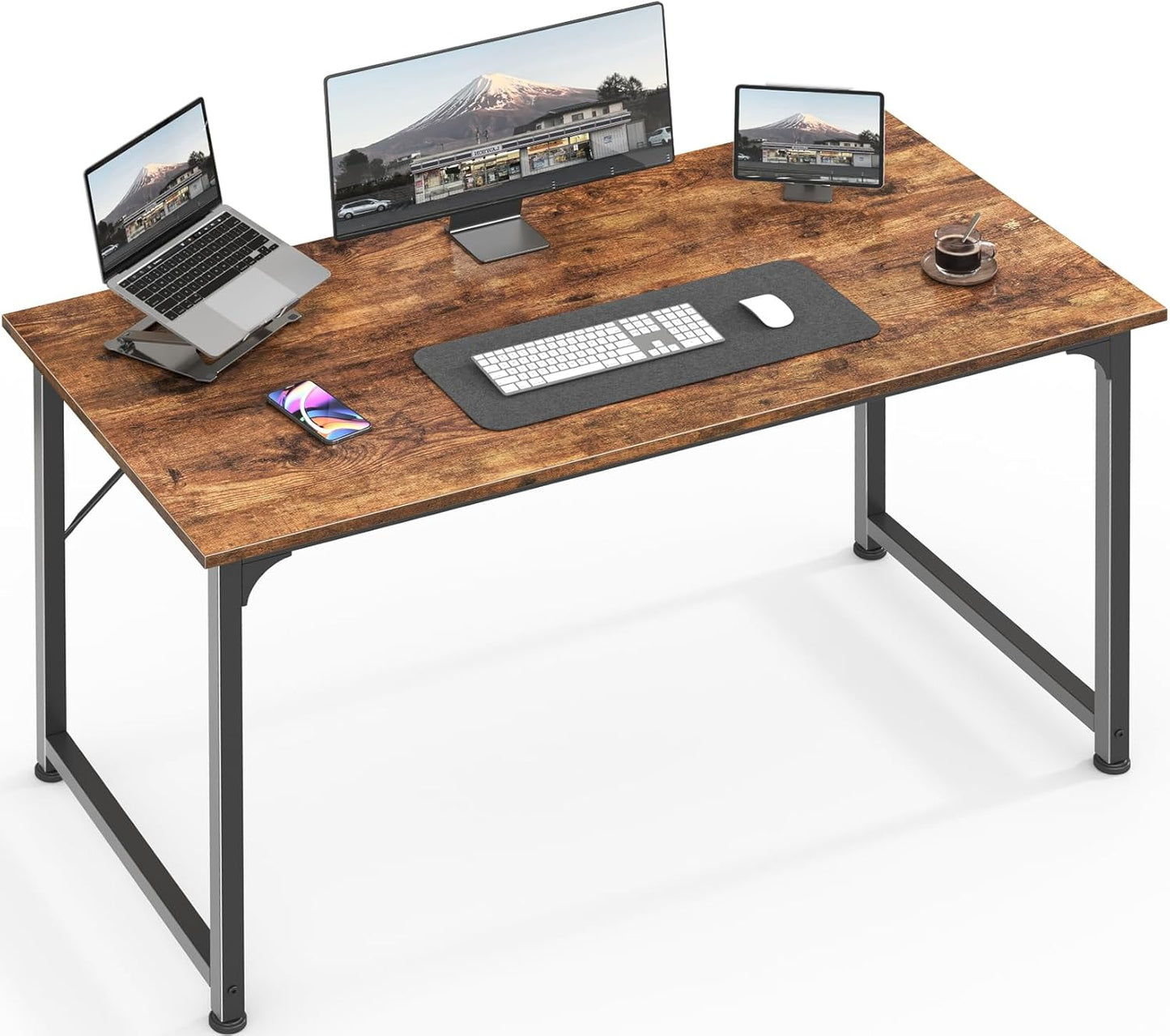 Huuger Computer Desk, 63 Inch Office Desk, Gaming Desk Writing Desk, Work Desk for Home Office, Study, Modern Simple Desk, Large Legroom, Metal Frame, Rustic Brown and Black