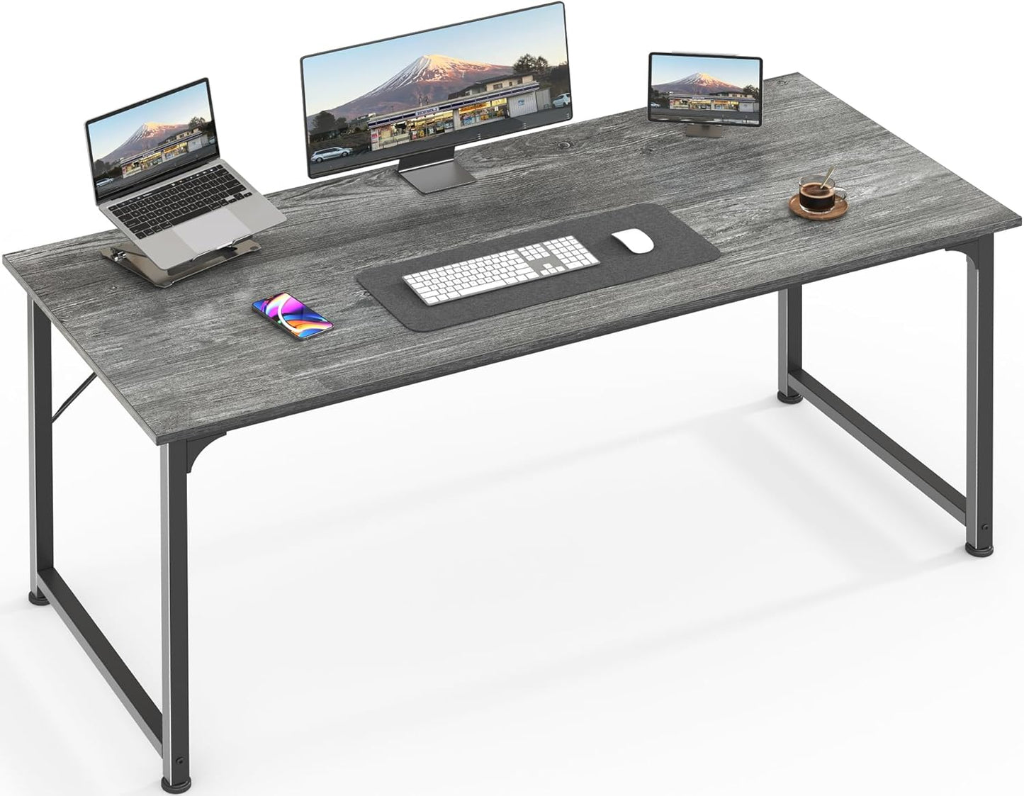Huuger Computer Desk, 63 Inch Office Desk, Gaming Desk Writing Desk, Work Desk for Home Office, Study, Modern Simple Desk, Large Legroom, Metal Frame, Rustic Brown and Black