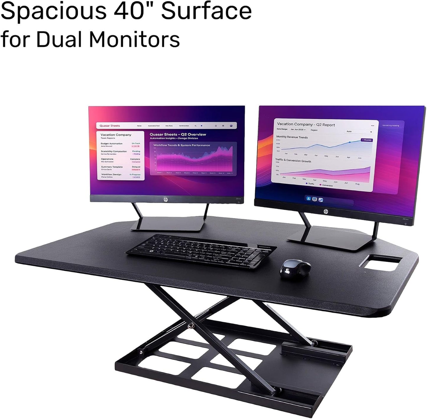 X-Elite Pro 40" Corner Standing Desk Converter with Pneumatic Lift | Adjustable Sit to Stand Riser, L-Shaped Desks & Cubicles | Fully Assembled Computer Workstation (Matte Black)