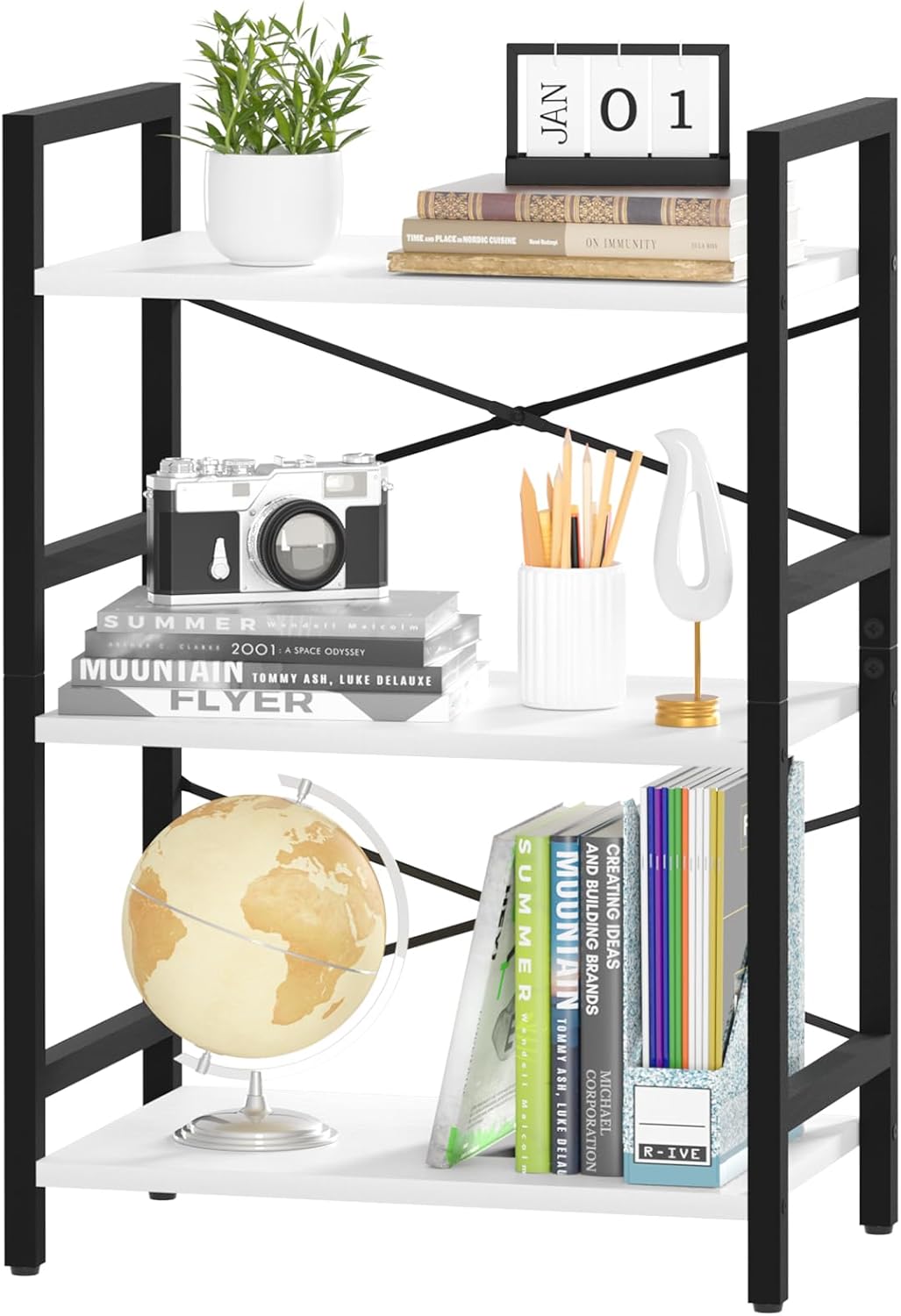 Yoobure 4 Tier Bookshelf - Small Book Shelf Industrial Bookcase, Narrow Book Case Book Storage Organizer for CD/Movie/Book, Bookshelves for Bedroom Office Living Room Berry Brown