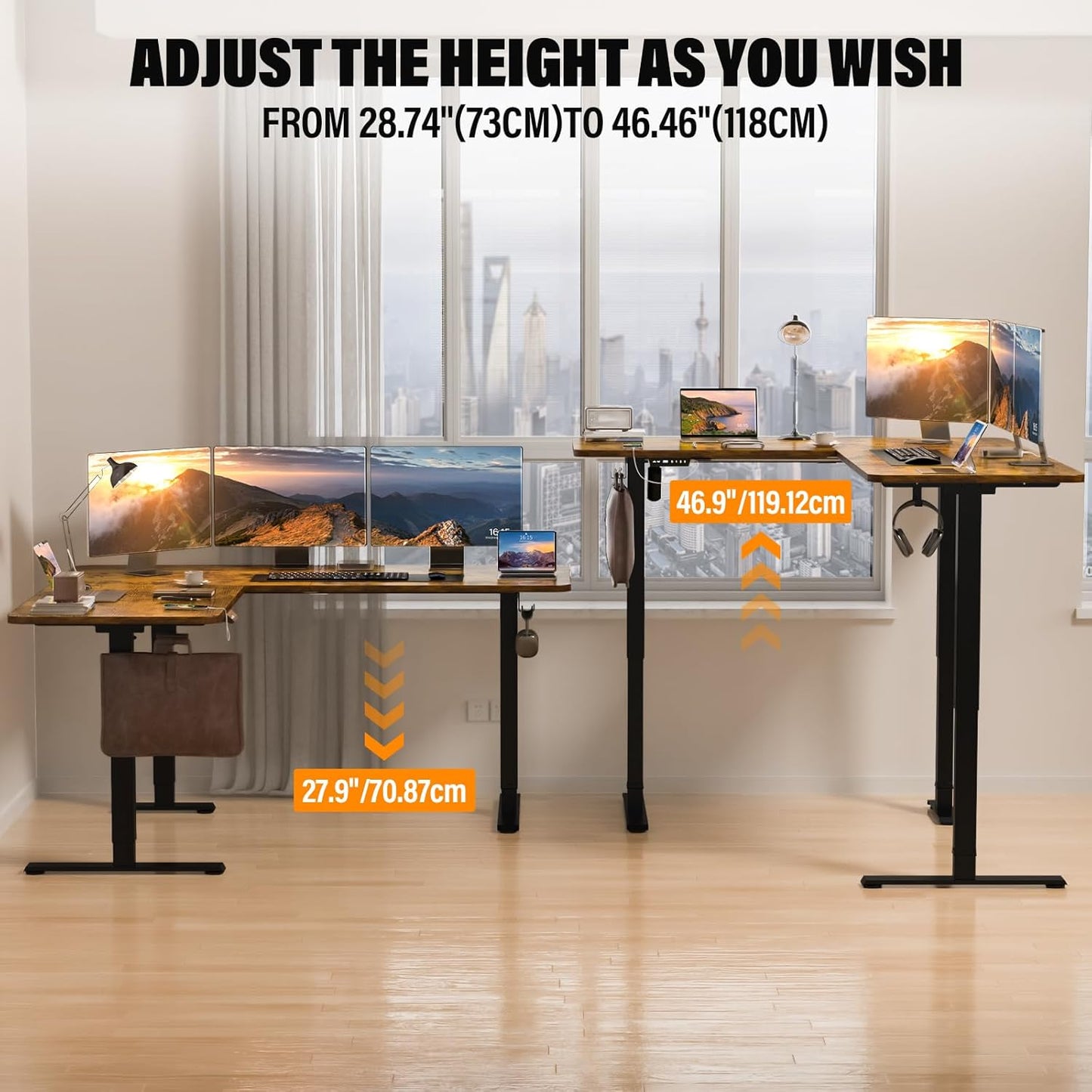 Upgrade Version 63 * 55 inch L Shaped Electric Adjustable Height Standing Desk, Corner Stand Up Desk, Sit Stand Computer L Table for Gaming Office
