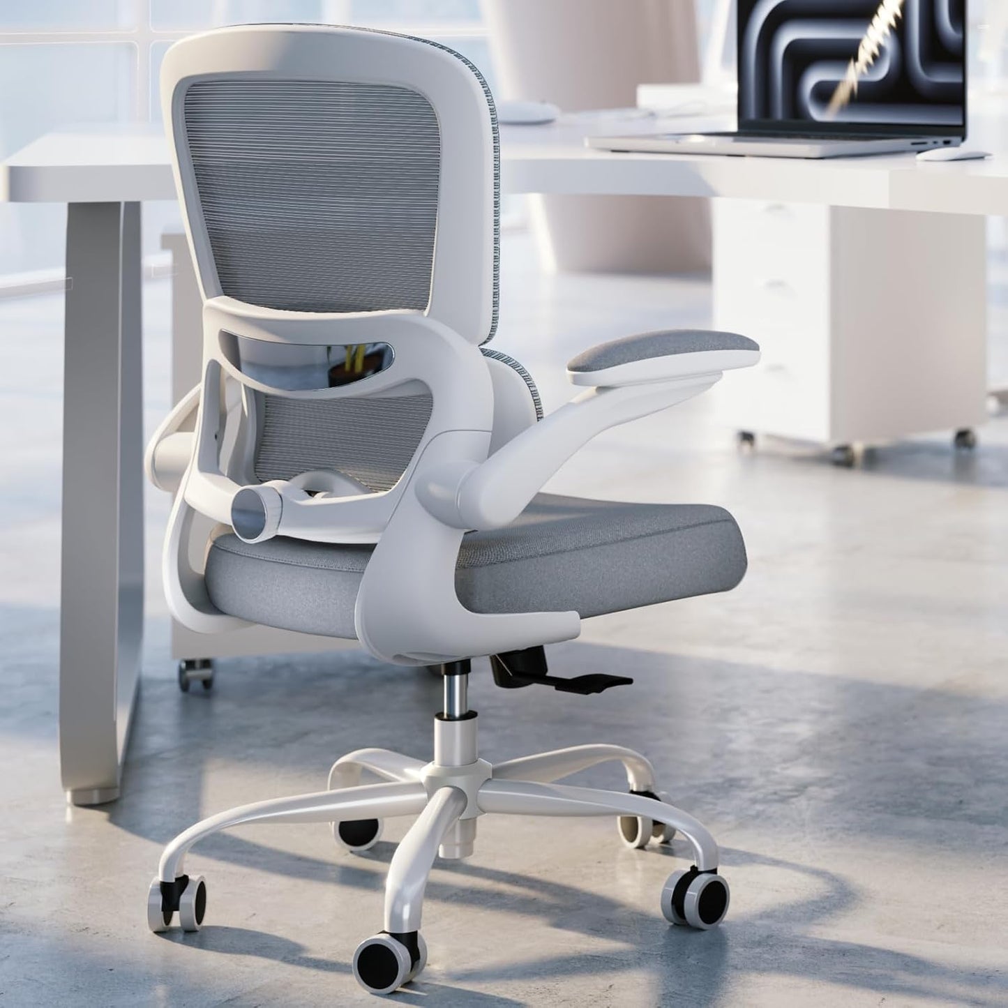 TRALT Office Chair - Ergonomic Desk Chair with Adjustable Lumbar Support, Mesh Computer Chair, Executive Chairs for Home Office Comfortable Lumbar Support (White+Black)