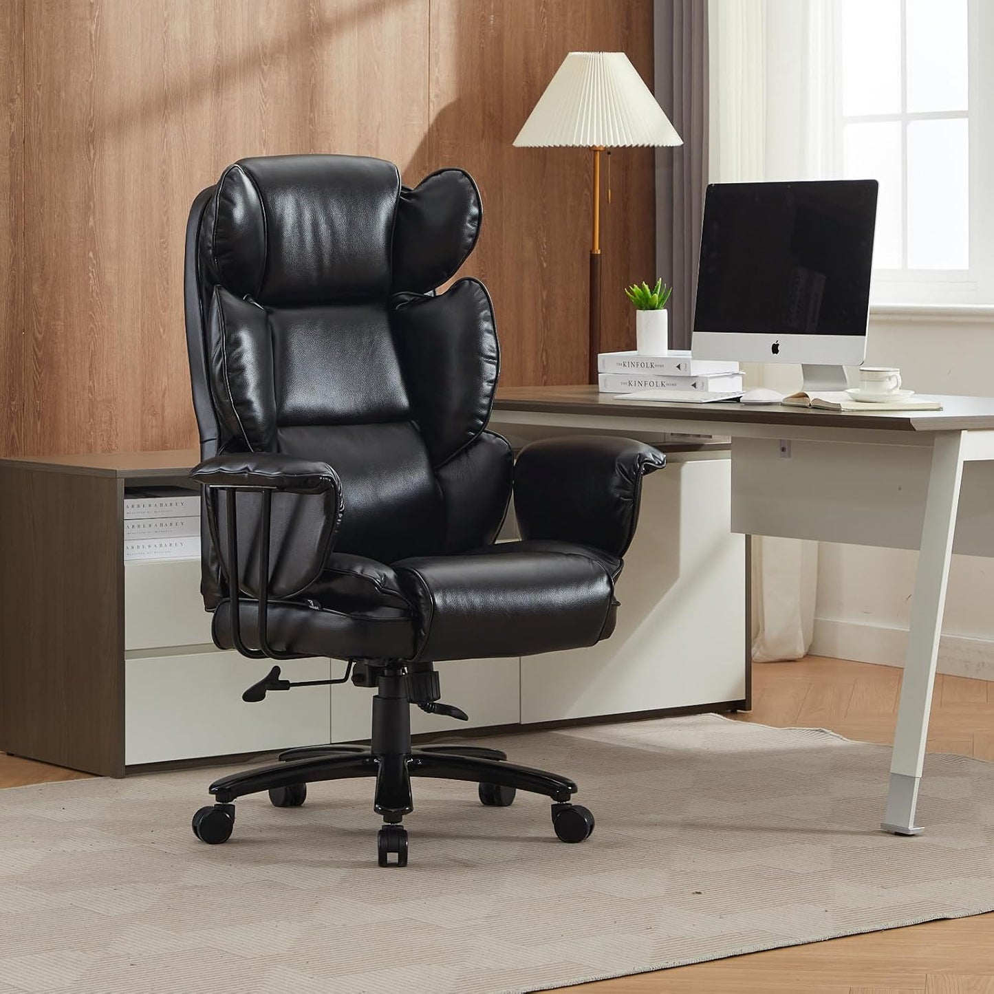 Big and Tall Office Chair, 500 lb. Wide Seat, Ergonomic with Lumbar Support for Low Back Pain Relief, Heavy Duty Office Chair with Clamshell Armrests and Extended Seat (Black)