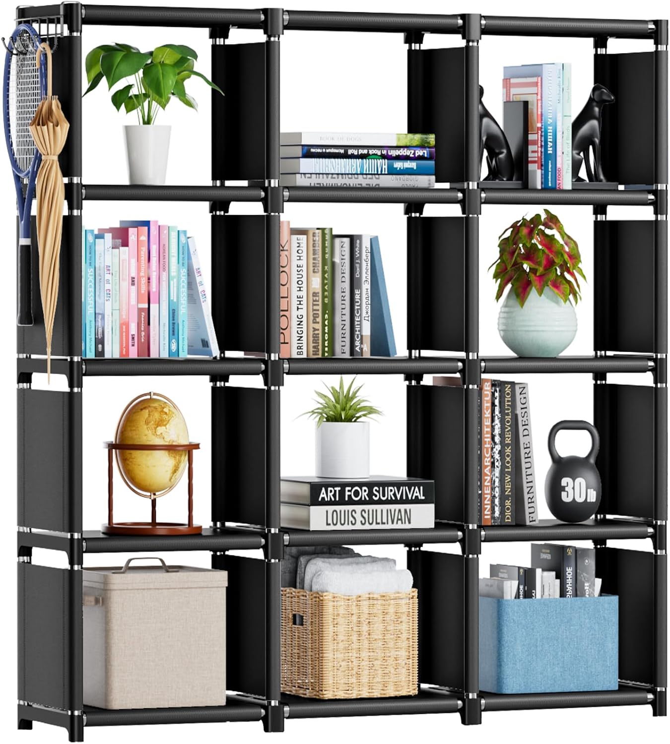 Mavivegue Bookcase, 18-Cube Extra Large Book Shelf, DIY Cube Storage Organizer for Bedroom, Living Room, Home Office - Black