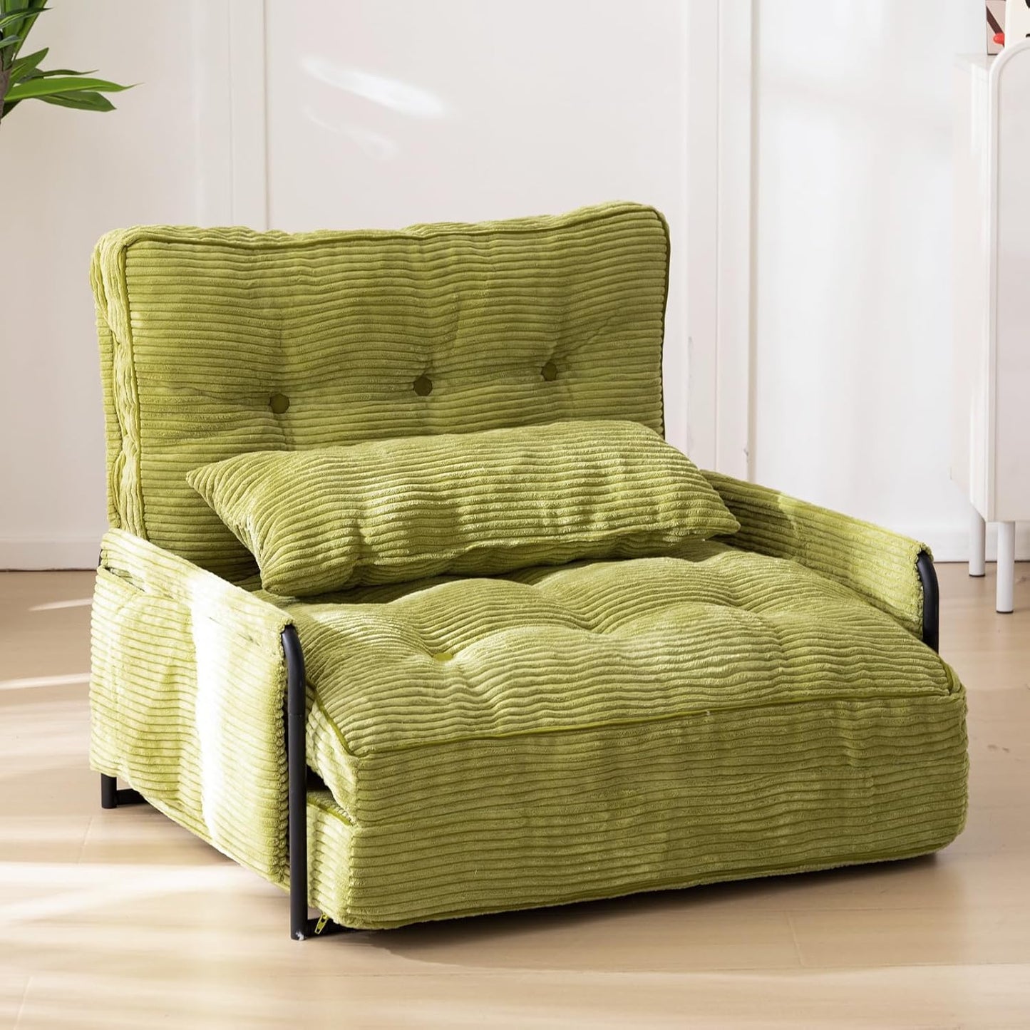 MAXYOYO Adjustable Floor Sofa Couch with 2 Pillows, Multi-Functional Bean Bag Bed, 5-Position Foldable Lazy Sofa Sleeper Bed with Armrest, Versatile Floor Seating for Reading, Black, Double