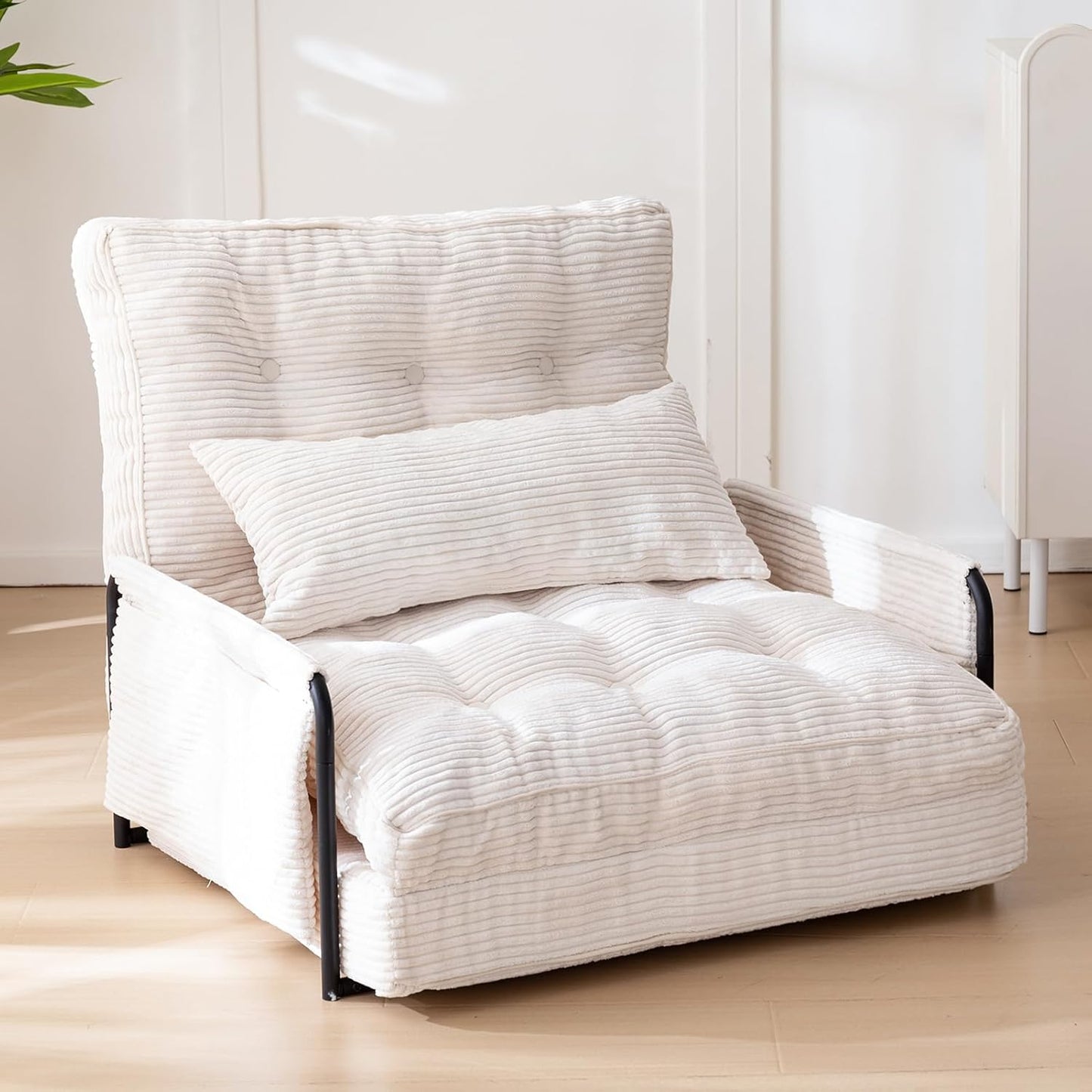 MAXYOYO Adjustable Floor Sofa Couch with 2 Pillows, Multi-Functional Bean Bag Bed, 5-Position Foldable Lazy Sofa Sleeper Bed with Armrest, Versatile Floor Seating for Reading, Black, Double