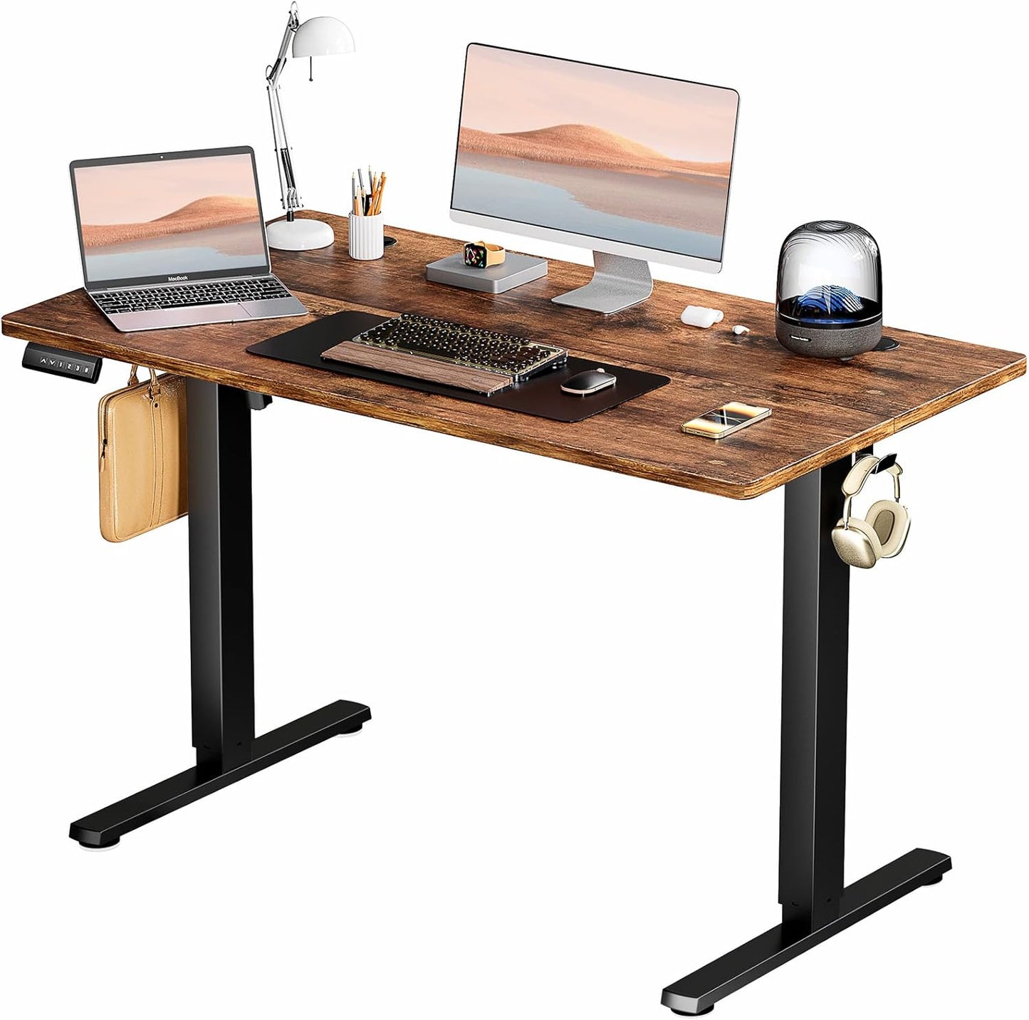 SMUG Standing Desk, Adjustable Height Electric Sit Stand Up Down Computer Table, 55x24 Inch Ergonomic Rising Modern Lift Motorized Gaming Desktop Workstation for Work Home Office - White