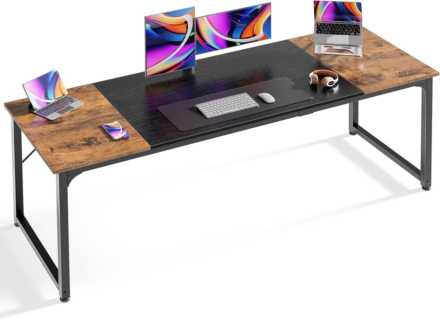 Huuger Computer Desk, 63 Inch Office Desk, Gaming Desk Writing Desk, Work Desk for Home Office, Study, Modern Simple Desk, Large Legroom, Metal Frame, Rustic Brown and Black