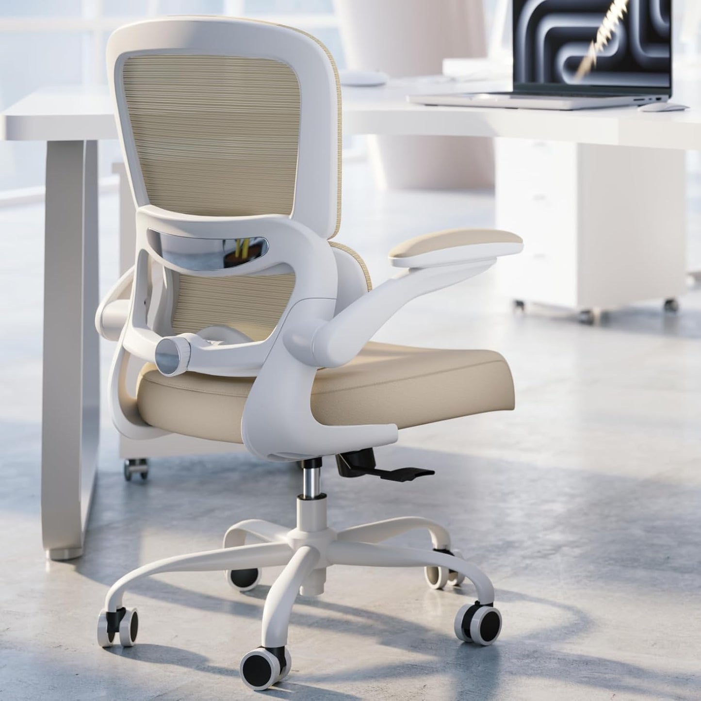 TRALT Office Chair - Ergonomic Desk Chair with Adjustable Lumbar Support, Mesh Computer Chair, Executive Chairs for Home Office Comfortable Lumbar Support (White+Black)