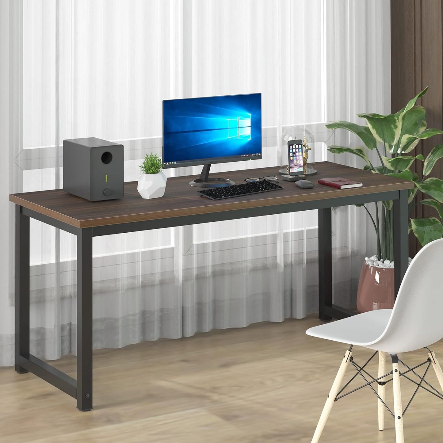 NSdirect Large Office Desk for Home Office, Large 63" Computer Desk Table, Wide Writing Study Desk for 2 Person, Metal Sturdy Frame Thicker Steel Legs, (White Oak, 63"L x 23.6"W x 29.5"H)