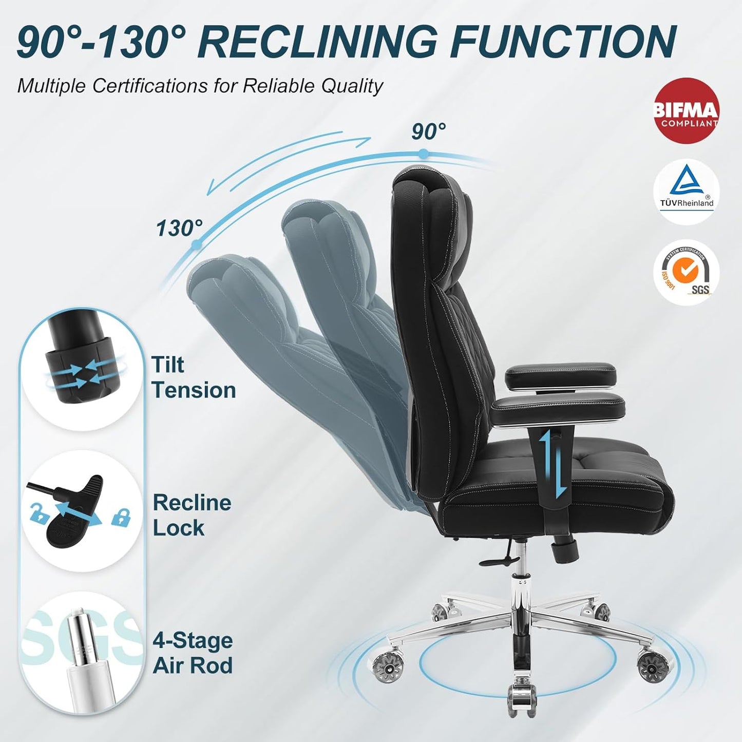 Big and Tall Office Chair 650lbs,Heavy Duty Office Chairs with Dual Rubber Wheels,Extra Wide Desk Chair,Adjustable Ergonomic Lumbar Support,High Back Rocking Computer Chair for Heavy People