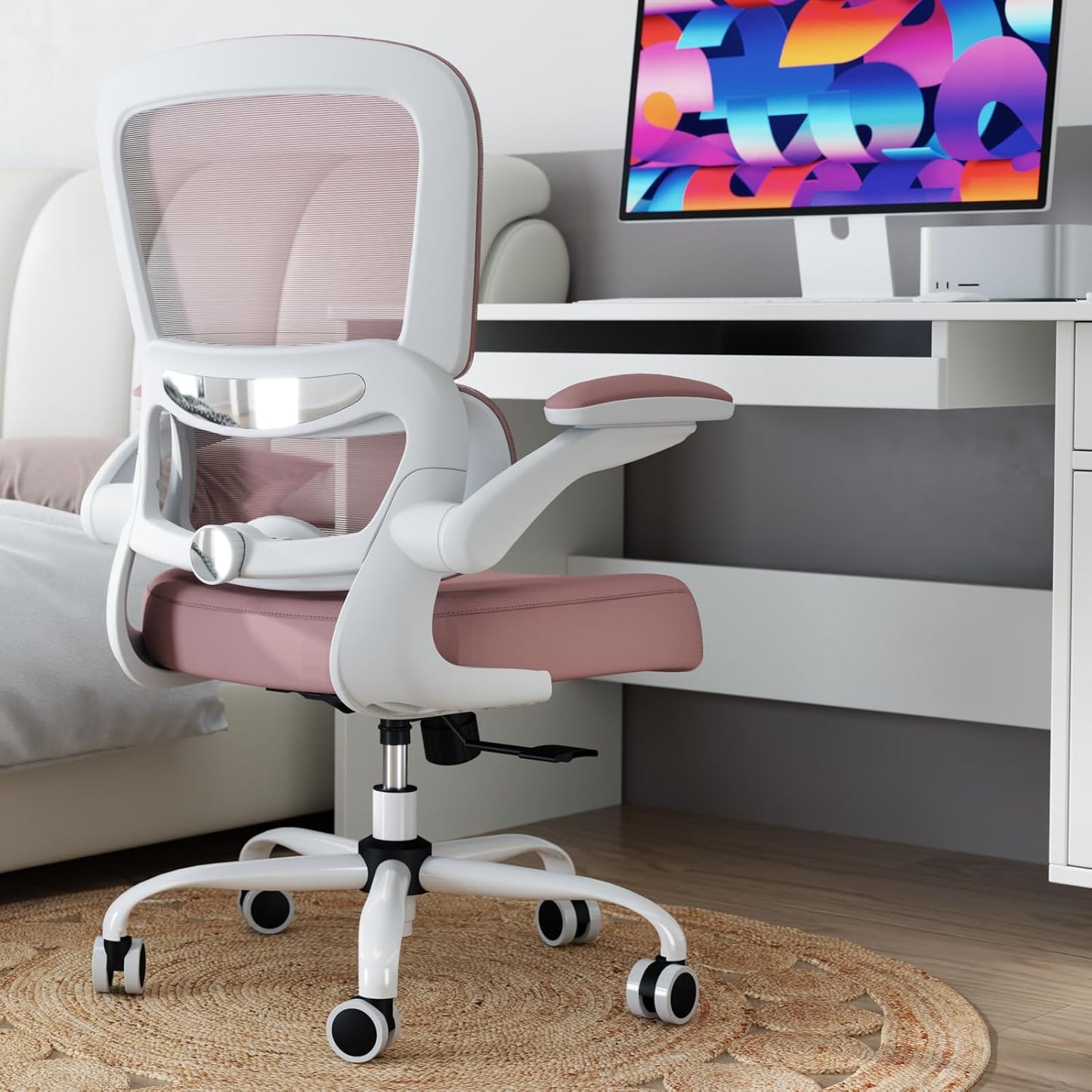 TRALT Office Chair - Ergonomic Desk Chair with Adjustable Lumbar Support, Mesh Computer Chair, Executive Chairs for Home Office Comfortable Lumbar Support (White+Black)