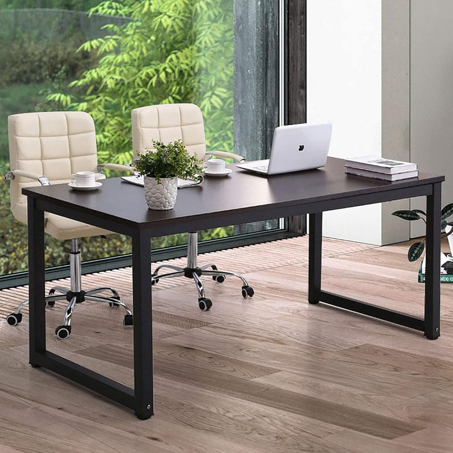 NSdirect Large Office Desk for Home Office, Large 63" Computer Desk Table, Wide Writing Study Desk for 2 Person, Metal Sturdy Frame Thicker Steel Legs, (White Oak, 63"L x 23.6"W x 29.5"H)