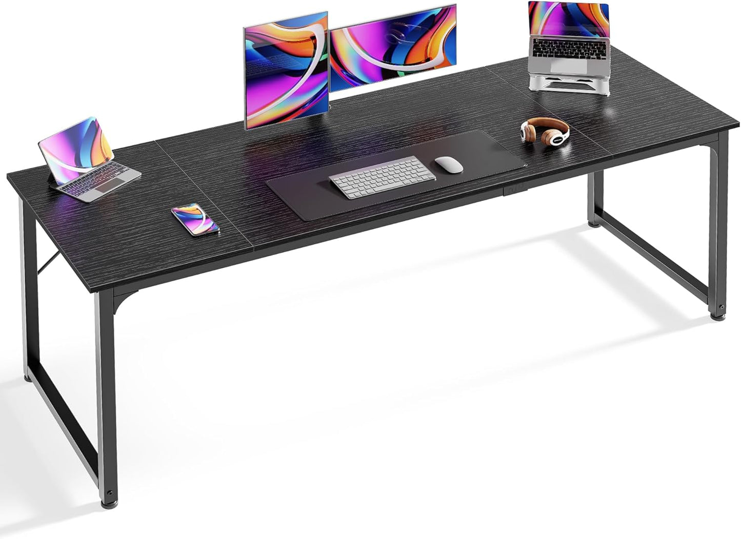Huuger Computer Desk, 63 Inch Office Desk, Gaming Desk Writing Desk, Work Desk for Home Office, Study, Modern Simple Desk, Large Legroom, Metal Frame, Rustic Brown and Black