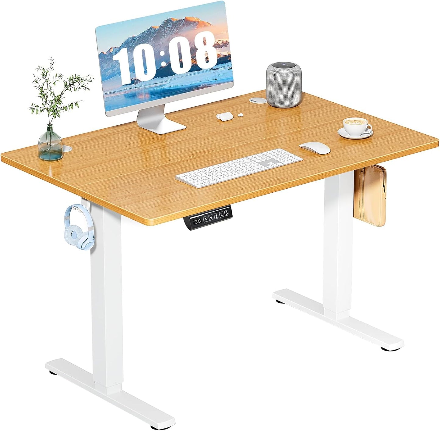 SMUG Standing Desk, Adjustable Height Electric Sit Stand Up Down Computer Table, 55x24 Inch Ergonomic Rising Modern Lift Motorized Gaming Desktop Workstation for Work Home Office - White