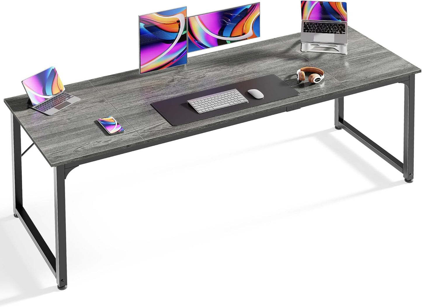 Huuger Computer Desk, 63 Inch Office Desk, Gaming Desk Writing Desk, Work Desk for Home Office, Study, Modern Simple Desk, Large Legroom, Metal Frame, Rustic Brown and Black