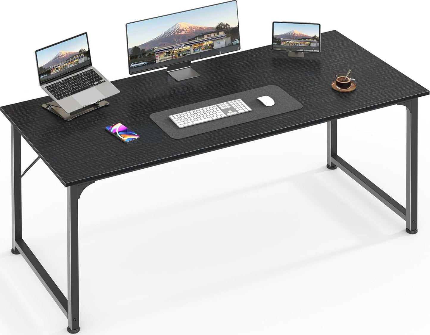 Huuger Computer Desk, 63 Inch Office Desk, Gaming Desk Writing Desk, Work Desk for Home Office, Study, Modern Simple Desk, Large Legroom, Metal Frame, Rustic Brown and Black