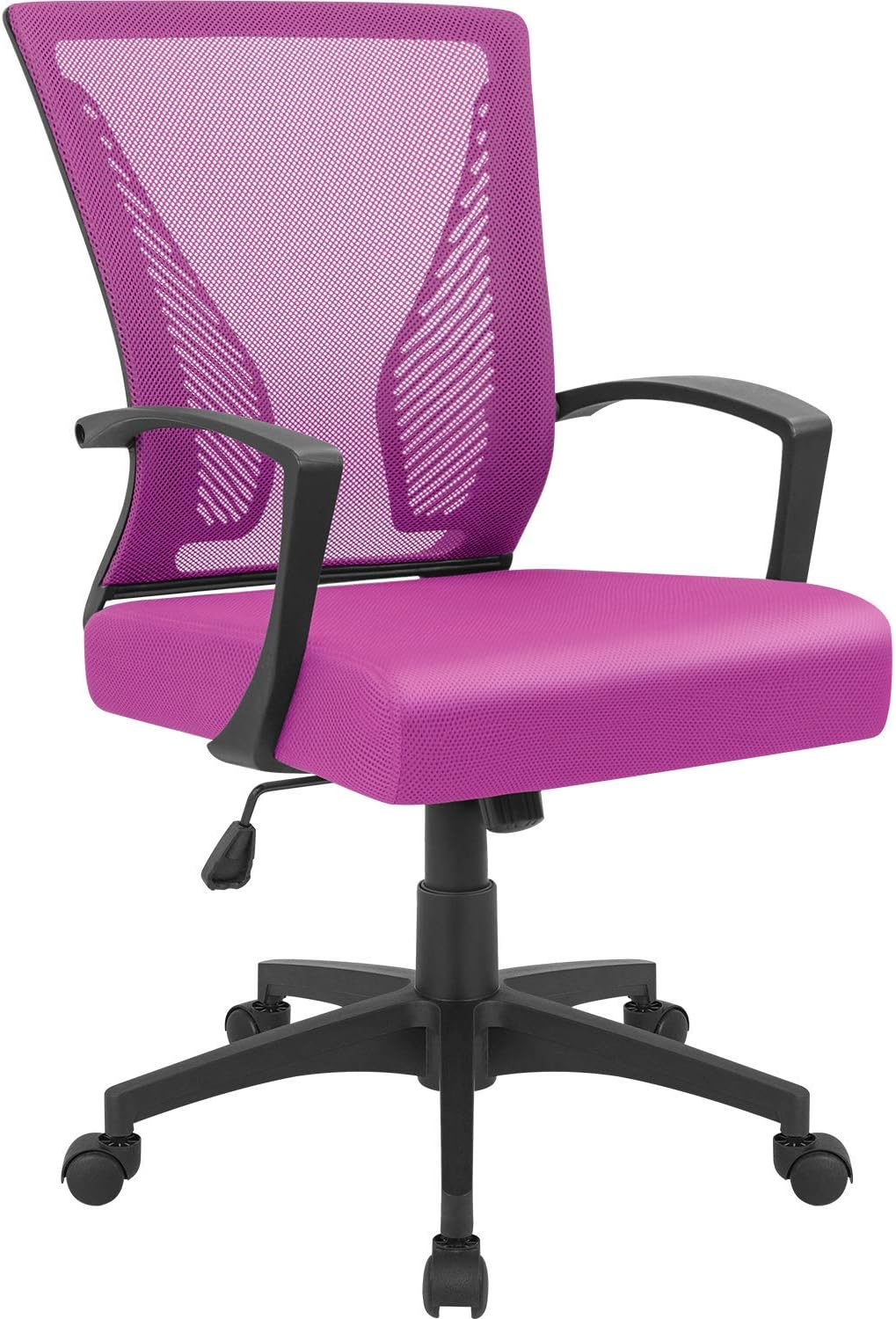Furmax Office Chair Ergonomic Computer Desk Mesh Chair Mid Back Swivel Lumbar Support with Armrest (1, Black)