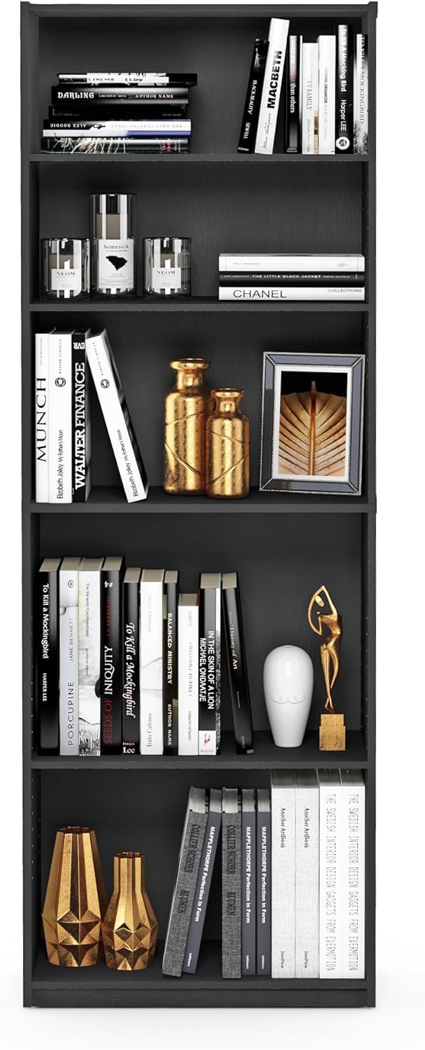 FURINNO JAYA Simply Home 5-Shelf Bookcase, 5-Tier, Black