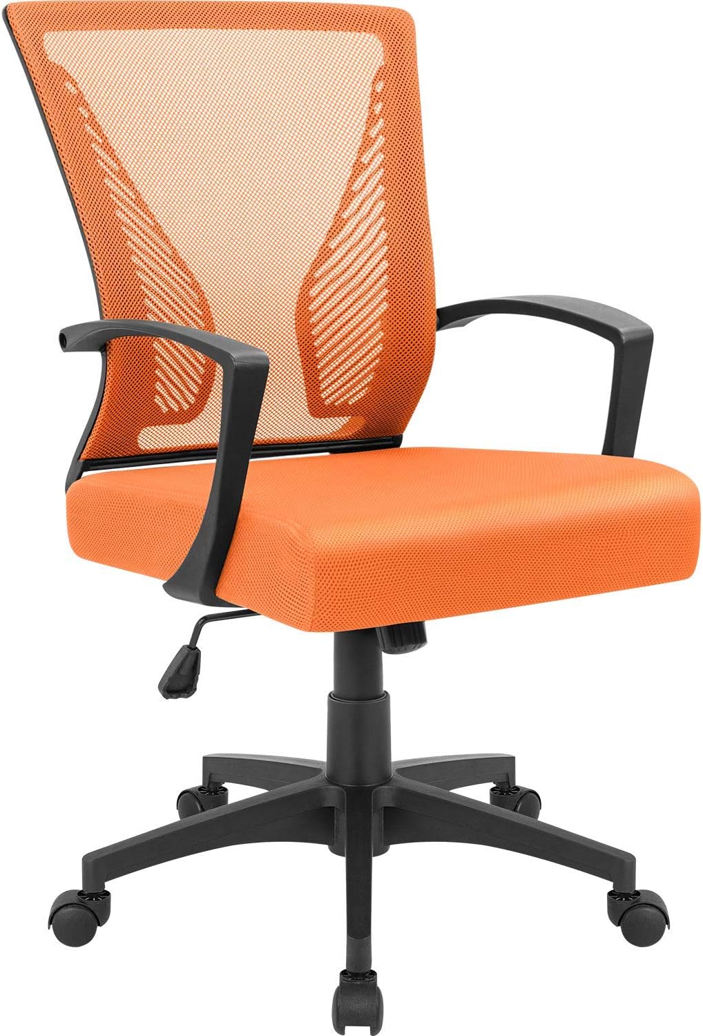 Furmax Office Chair Ergonomic Computer Desk Mesh Chair Mid Back Swivel Lumbar Support with Armrest (1, Black)