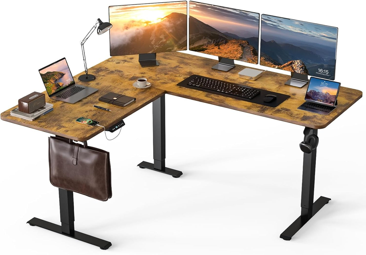Upgrade Version 63 * 55 inch L Shaped Electric Adjustable Height Standing Desk, Corner Stand Up Desk, Sit Stand Computer L Table for Gaming Office