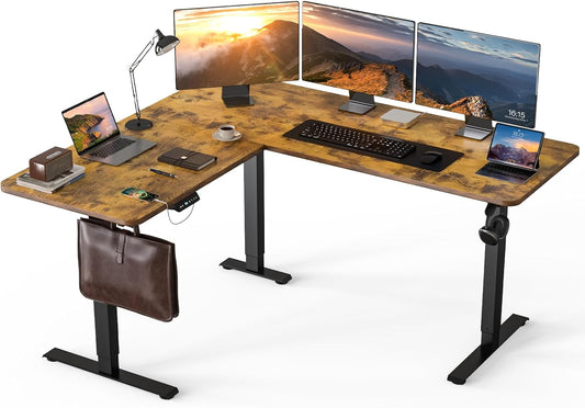 Upgrade Version 63 * 55 inch L Shaped Electric Adjustable Height Standing Desk, Corner Stand Up Desk, Sit Stand Computer L Table for Gaming Office