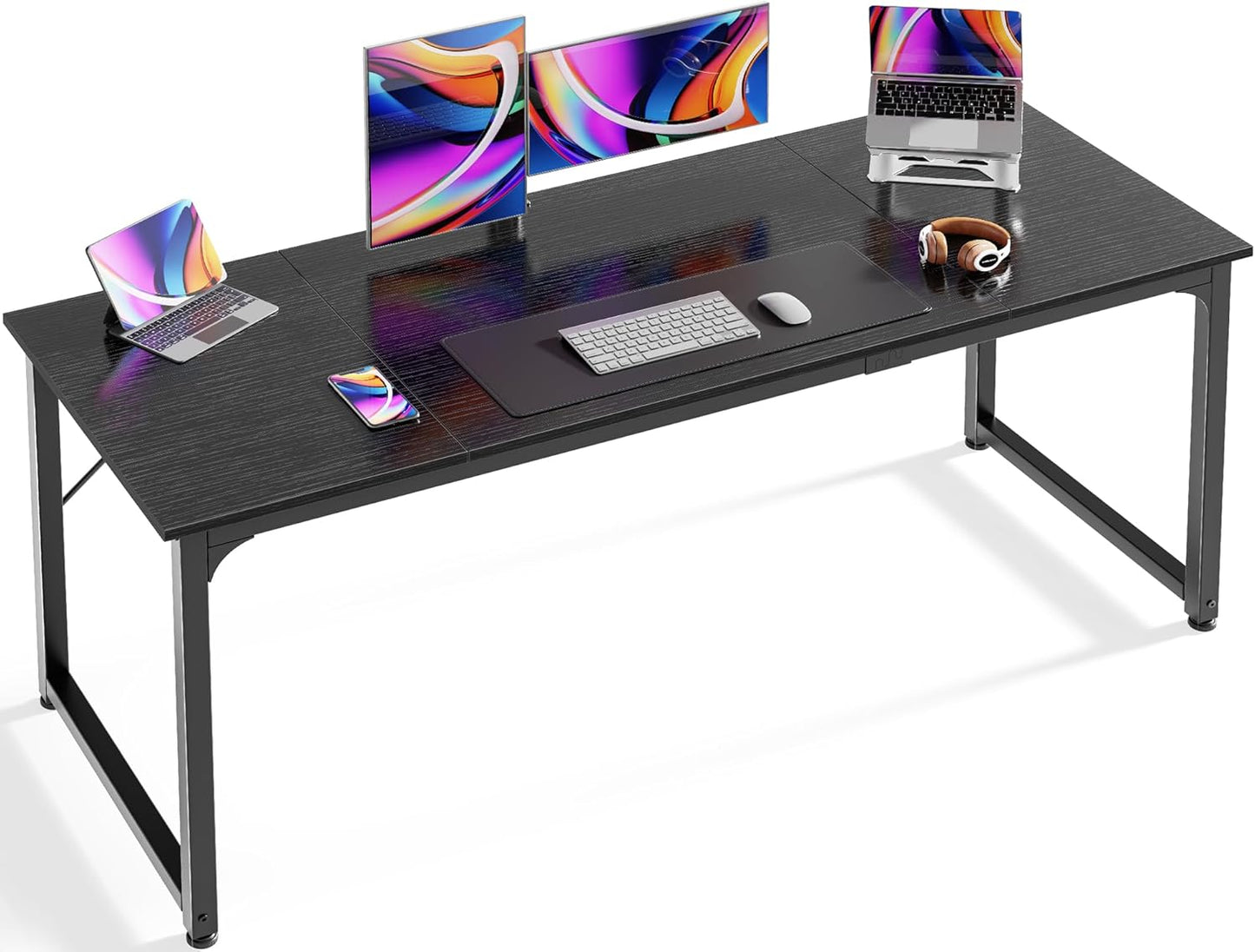 Huuger Computer Desk, 63 Inch Office Desk, Gaming Desk Writing Desk, Work Desk for Home Office, Study, Modern Simple Desk, Large Legroom, Metal Frame, Rustic Brown and Black