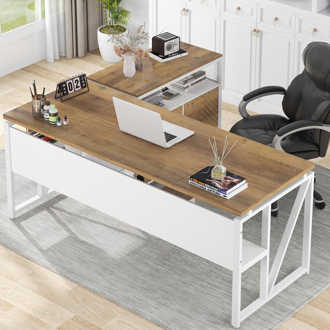 Tribesigns L Shaped Desk with Drawer Cabinet, 63" Executive Computer Desk and lateral File Cabinet, 2 Piece Home Office Furniture with Drawers for Hanging File, Doors with Locks (Gray, 63 inches)